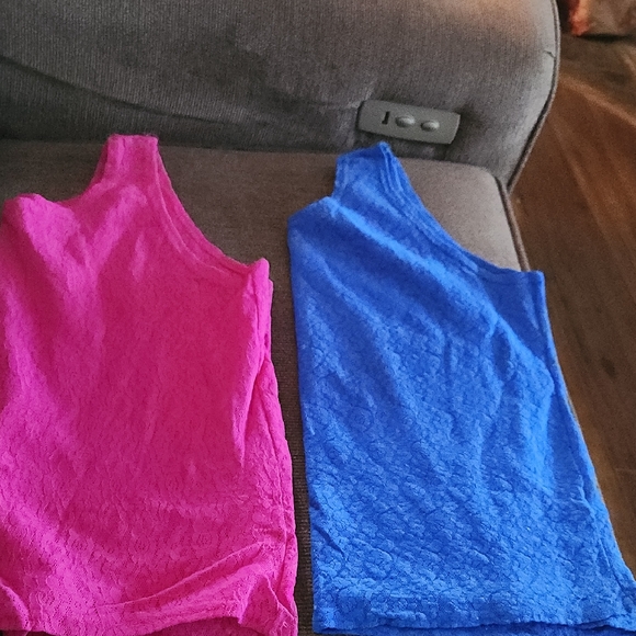 Retro Pink and Blue Lace Tank Tops - Picture 1 of 6
